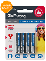 GoPower AAA / LR03 Super POWER Alkaline Щелочной элемент питания 1.5V BL4